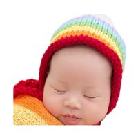 Newborn Baby Photo Props Boy Girls Blanket Backdrop Rainbow Wrap Cloth Photo Shoot Outfits Baby Photography Props (hat)
