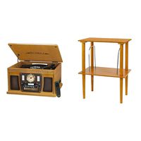 Victrola Wood 8-in-1 Nostalgic Bluetooth Record Player with USB Encoding and 3-Speed Turntable & Wooden Stand with Record Holder