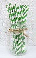75 Stripped Paper Straws Birthday Wedding Baby Shower Party -Green Striped