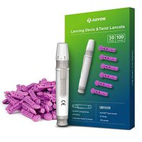 AUVON Lancing Device with Less Pain Design, Blood Sample Pen and Twist Top 100pcs 30 Gauge Lancets for Blood Sugar Level Monitoring and Glucose Testing
