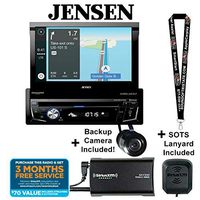 Jensen VX7014 Single Din 7" Flip-Out Navigation Receiver + SXV300V1 Satellite Radio Tuner and Antenna + a Backup Camera with Sots Lanyard Bundle
