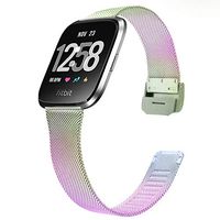 Versa Replacement Strap, MeiLiio Slim Adjustable Smart Watch Strap Stainless Steel Mesh Metal Wristband Sport Bracelet Accessories Strap Compatible for Fitbit Versa/Versa 2/Versa Lite (Colorful)