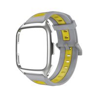 MIJOBS Sport Bands Compatible Fitbit Versa/Lite/SE, Silicone Breathable Strap Replacement Wristbands Water Resistant Fitness Straps Accessories for Women Men (Plus, Gray and Yellow)