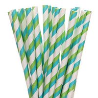 Biodegradable Paper Straws Blue And Green Striped (50)