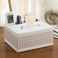 T-ZJHC Multi-Function Tissue Box Desktop Living Room Coffee Table, Square 2 Grid - White Woven Pattern