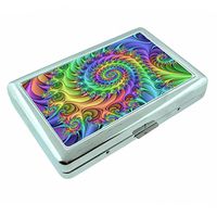 Groovy Rainbow Em7 Hip Silver Cigarette Case Id Holder Metal Wallet 4" X 2.75" RFID Protection