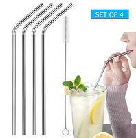 Stainless Steel Drinking Straws, Set of 4, Free Cleaning Brush Included