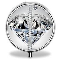 Diamond Pill Case, Round Stainless Drug Organizer Container Medicine Cover for Pocket Daily&Weekly