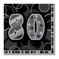 Unique Party Black Glitz 80th Birthday Party Napkins (One Size) (Black)