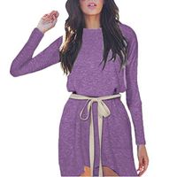 FANOUD Women Autumn Winter Long Sleeve O Neck Bandage Irregular Evening Party Dress (XL, Purple)