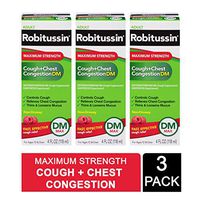 Robitussin Adult Maximum Strength Cough + Chest Congestion Dm Max (3 Pack of 4 Fl. Oz. Bottles) Non-drowsy Cough Suppressant & Expectorant, Raspberry Flavor