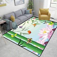 Print Area Rug Underlay, Butterflies on the Branch of Lotus Bamboo Flower Exotic Nature Mod Graphic Art Home, Durable Rugs - Living, Dinning, Office, Rooms & Bedrrom, Hallway Carpet(8'x 10')