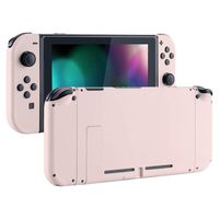 eXtremeRate Soft Touch Grip Back Plate for Nintendo Switch Console, NS Joycon Handheld Controller Housing with Full Set Buttons, DIY Replacement Shell for Nintendo Switch - Sakura Pink