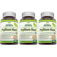 Herbal Secrets Psyllium Husk 500 Mg 500 Veggie Capsules (Pack of 3-500 Capsule Bottles)