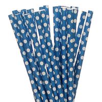 Blue with Small White Polka Dot Paper Straws (50)