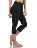 ODODOS Women's High Waist Yoga Capris with Pockets,Tummy Control,Workout Capris Running 4 Way Stretch Yoga Leggings with Pockets,Black,XX-Large