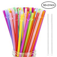 Hiware 52 Pcs Reusable Plastic Straws for Tumbler, Mason Jars, Cupture/Maars Acrylic, YETI/RTIC, Starbucks, Tervis, 10.25" Extra Long 10 Colors Replacement Drinking Straws with 2 Cleaning Brushes