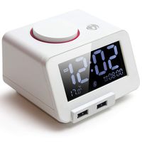 [Upgraded Version] Homtime Alarm Clock for Bedrooms with Bluetooth Speaker, 2-Port Universal USB Charger, Large 4 Level Dimmable LCD Screen, Snooze, Warranty - White