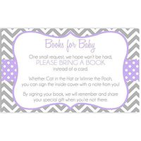 Simple Chevron Bring A Book Cards, Baby Shower, Purple, Gray, Grey, Chevron, Stripes, Polka Dots, Dots, Baby Sprinkle, Baby Book, Baby Library, Girl Baby Shower, Girls, 24 Printed Book Inserts