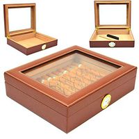 Cigar Humidor Box, Cedar Cigar Storage Case Cover with Faux Leather Hygrometer and Rectangle Humidifier Holds 25-35 Cigars