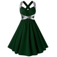 Sunhusing Ladies Sleeveless Backless Sequins Stitching Solid Color Pleated Tube Top Flowy Swing Party Dress(Green,4XL)