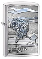 Zippo Custom Lighter: Fishing, Jumping Bass - Brushed Chrome 78663