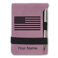 Mini Notepad, Flag of The United States, Personalized Engraving Included (Pink)