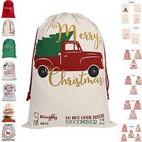 ForrestShop Christmas Bags, Burlap/Canvas Gift Bags, Santa Sacks, Drawstring Gift Bags for Kids | Multiple Sizes & Patterns | Goodie, Favors, Treats, Presents
