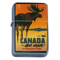 Silver Flip Top Oil Lighter Vintage Poster D-052 Travel Canada for Big Game