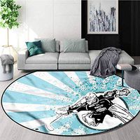 RUGSMAT Hockey Round Rugs for Bedroom,Retro Grunge Goaltender Carpet Door Pad for Bedroom/Living Room/Balcony/Kitchen Mat Diameter-39