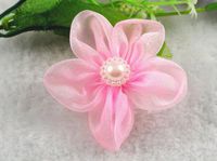 24 Pcs Organza Ribbon Flowers W/Beads Sewing Wedding Appliques Hot (Pink)