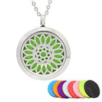 ROSENICE Aromatherapy Necklace Diffuser Necklace Essential Oil Necklace Stainless Steel Necklace Round Locket Pendant (DZ-49)