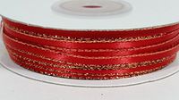 Ben Collection 1/8" X 100 Yards Double Face Satin Ribbon with Metallic Gold & Silver Edge (Red & Gold)