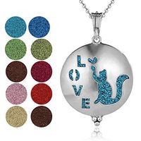 Soleebee Aromatherapy Essential Oil Diffuser Necklace Stainless Steel Locket Pendant Necklace 23.6'' Perfume Necklace with 10 Felt Pads (LOVE Cat)