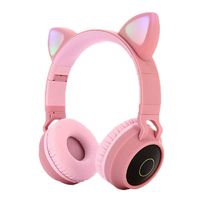 LVHE Bluetooth Headphones, Cat Ear LED Light Up Headphones 85dB Volume Limiting, Kids Wireless Headphones Over Ear with Microphone for iPhone/iPad/Smartphone/Laptop/PC