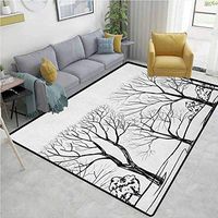 Landscape Solid Door Mat Welcome, Tree Without Leaves Forest Branches Hand Drawn Illustration Autumn Landscape, Durable Carpet Area rug - Living Dinning Room Bedroom Rugs and Carpets(2.5'x 9')