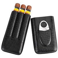 Classic Crocodile Pattern Black Cigar Case with Silver Stainless Steel Cutter