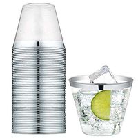 Silver Plastic Cups | 100 Silver Plastic Disposable Clear Cups | 9oz Silver Disposable Wine Glasses | Silver Clear rimmed Wine Cup Wedding Cups Plastic Party Cups Fancy Elegant Plastic Clear Solo Cups