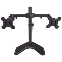 Tangkula Monitor Mount TV Bracket Fits Two Screens Up to 27" Dual Mounting Stand with 90° Tilt and 180° Swivel Adjustment Screen Free Standing Desk Mount Full Motion Height Monitor Adjustable Steel