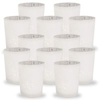 Just Artifacts Mercury Glass Votive Candle Holder 2.75-Inch (12pcs, Speckled Matte White) -Mercury Glass Votive Tealight Candle Holders for Weddings, Parties and Home Décor