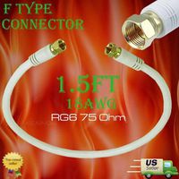 WennoW "White 1.5ft RG6 (18AWG) 75Ohm, Quad Shield, CL2 Coaxial Cable with F Type Connec