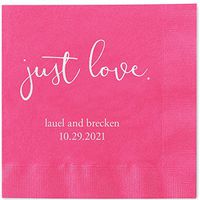 Canopy Street Just Love Personalized Luncheon Napkins - 100 Magenta Hot Pink Paper Coined Napkins with a Choice of foil. 6 1/2'' x 6 1/2'' Folded, Made in The USA