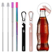 Telescopic Re-usable Stainless Steel Metal Straws, Yoelike Portable Travel Drinking Straw with Case, Cleaner Brush, Keychain, Carabiner, Silicone Tips (Black/Rose Gold)