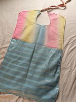 Handmade Cloth Fabric Adult Bib Clothes Protector Crumb Catcher Reversible Bibs Blue satin & Rainbow