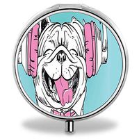 Music Dog Custom Round Silver Pill Box Pocket Medicine Tablet Holder Organizer Pill Decorator Case