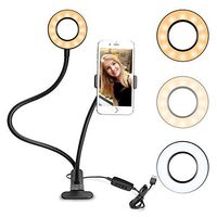 Selfie led Ring Light with Stand and Cell Phone Holder for Live Stream, YouTube, Facebook,3 Color Light Dimmable 10 Brightness, Clamp on Lazy Bracket with iOS & Android Phone,Huawei,HTC,Samsung, ...