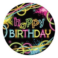 Club Pack of 96 Neon Glow Party"happy BIRTHDAY" Dinner Plates 9"