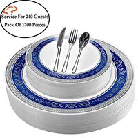 Tiger Chef Plastic Dinnerware 1200 Piece Set Service For 240 Guests Includes 240 10.75-inch Dinner Plates 240 7-inch Salad Plates 240 Cutlery Sets Forks, Spoons, And Knives Disposable BPA Free