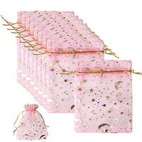 SUMAJU 100 Pieces 3.5x4.7Inch Organza Gift Bags, Pink Moon Star Jewelry Bags Candy Pouch with Drawstring Wedding Party Organza Favor Bags