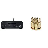 Yamaha R-N303BL Stereo Receiver with Wi-Fi Bluetooth & Phono Black, Works with Alexa & Monoprice Gold Plated Speaker Banana Plugs - 5 Pairs - Closed Screw Type, for Speaker Wire, Wall Plates and More
